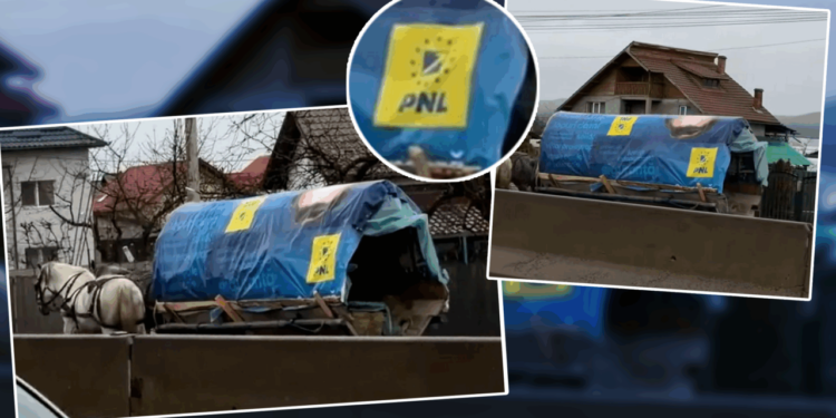imaginile-zilei-surprinse-pe-un-drum-national.-o-caruta-acoperita-de-un-banner-electoral-pnl-se-taraie-prin-ploaie