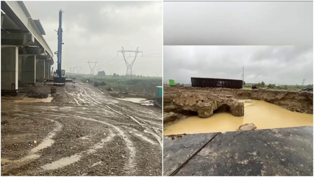 vijeliile-si-ploile-torentiale-au-facut-prapad-pe-santierul-de-pe-autostrada-a7.-lucrarile-au-fost-sistate