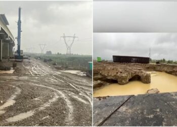 vijeliile-si-ploile-torentiale-au-facut-prapad-pe-santierul-de-pe-autostrada-a7.-lucrarile-au-fost-sistate