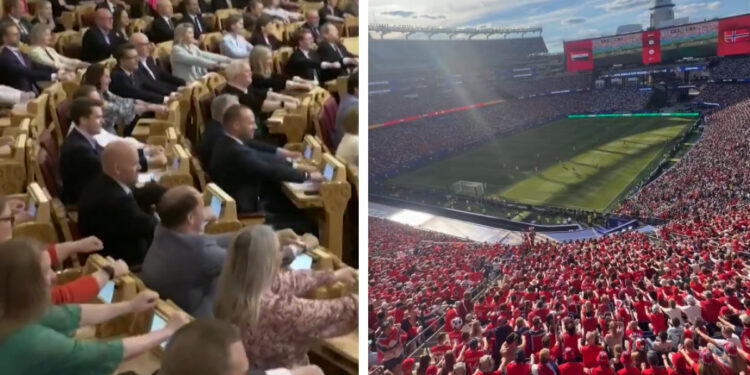 moment-viral-in-parlamentul-norvegiei.-deputatii-au-intrerupt-o-sedinta-si-au-vaslit-ca-vikingii-in-semn-de-sustinere-pentru-echipa-nationala-la-cm-2026