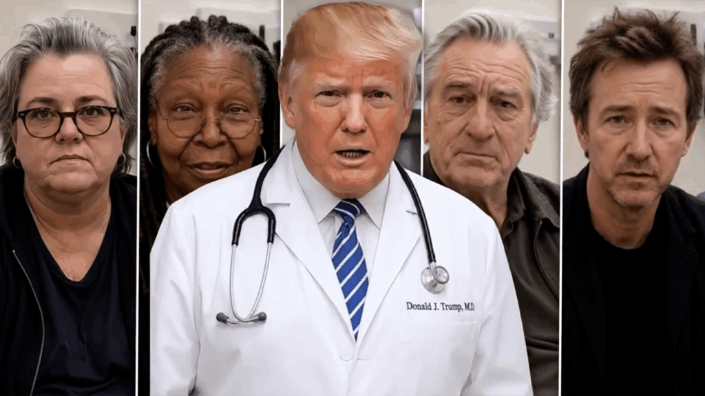 trump-genereaza-noi-controverse-cu-un-videoclip-creat-cu-ai.-presedintele-sua-apare-imbracat-in-doctor-si-diagnosticheaza-actori-celebri-de-la-hollywood