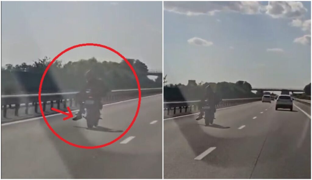 cursa-nebuna-pe-a2.-goneste-pe-autostrada,-asezat-lateral-pe-motocicleta,-cu-peste-100-de-kilometri-la-ora