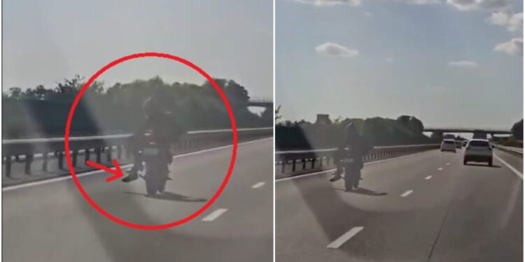 cursa-nebuna-pe-a2.-goneste-pe-autostrada,-asezat-lateral-pe-motocicleta,-cu-peste-100-de-kilometri-la-ora
