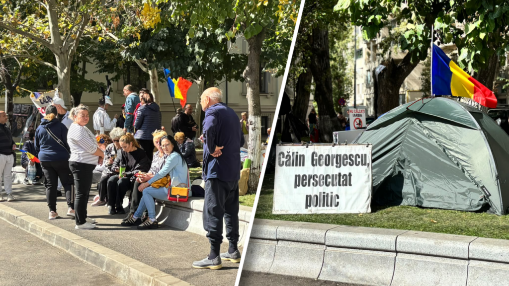 a-iesit-soarele-pe-strada-georgescu-sustinatorii-lui-calin-georgescu-se-odihnesc-si-se-bucura-de-vremea-frumoasa,-dupa-trei-zile-si-trei-nopti-in-fata-beciului-domnesc.-singurul-cort-ramane-la-datorie